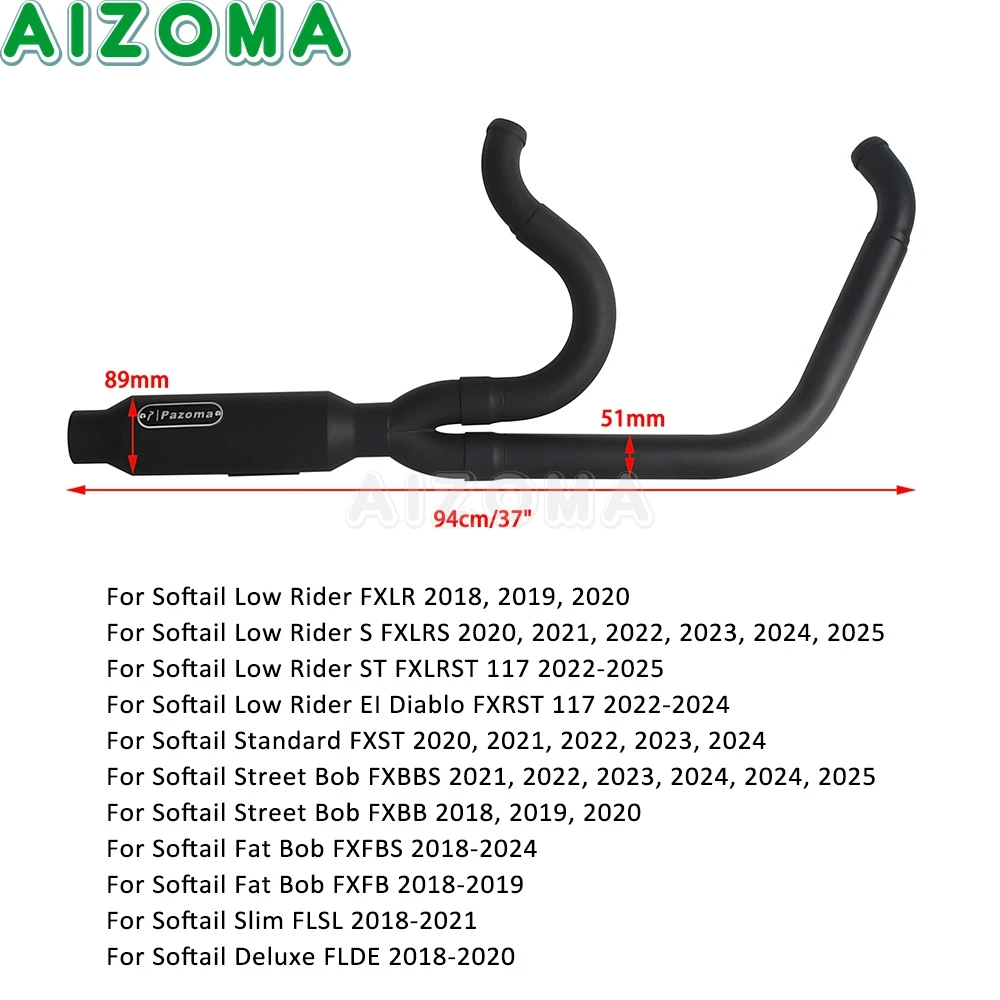 2 "نظام عادم الرأس كاتم صوت عادم الدراجة النارية لـ Harley Low Rider S ST FXLR FXLRS FXLRST FXRST Fat Bob FXFB FXFBS 2018-25 #3