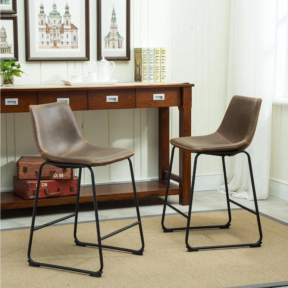 

Lotusville Vintage PU Leather Counter Stools Set of 2 - Antique Brown Bar Height Chairs for Kitchen Island & Bar