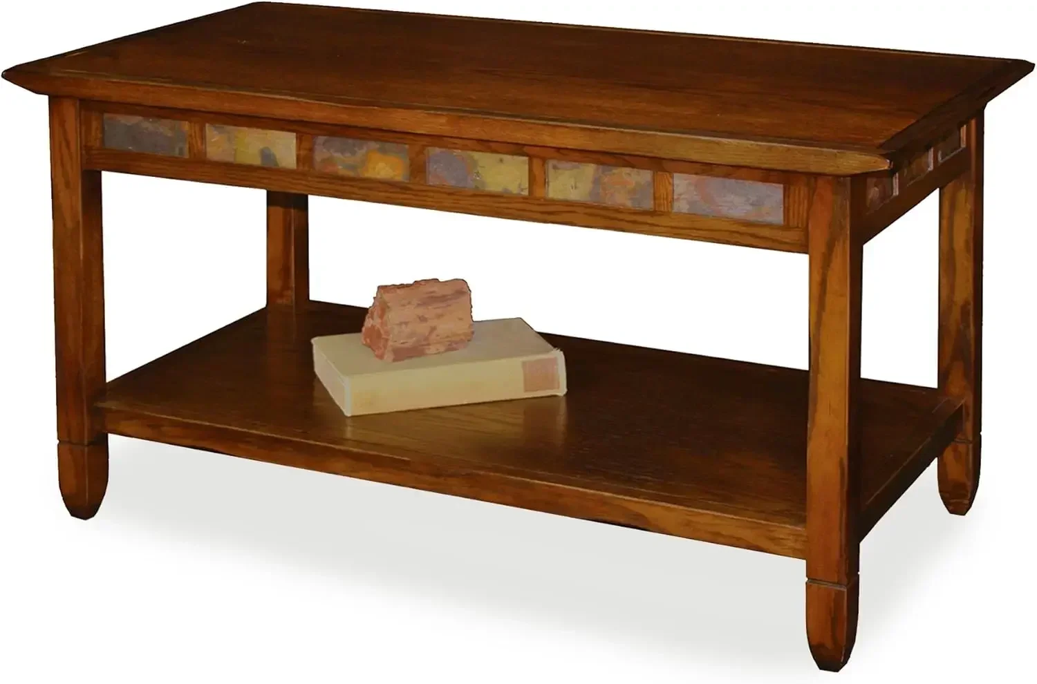 

10058 Slate Tile Coffee Table with Shelf, 20 in x 38 in x 20.5 in, Rustic Oak