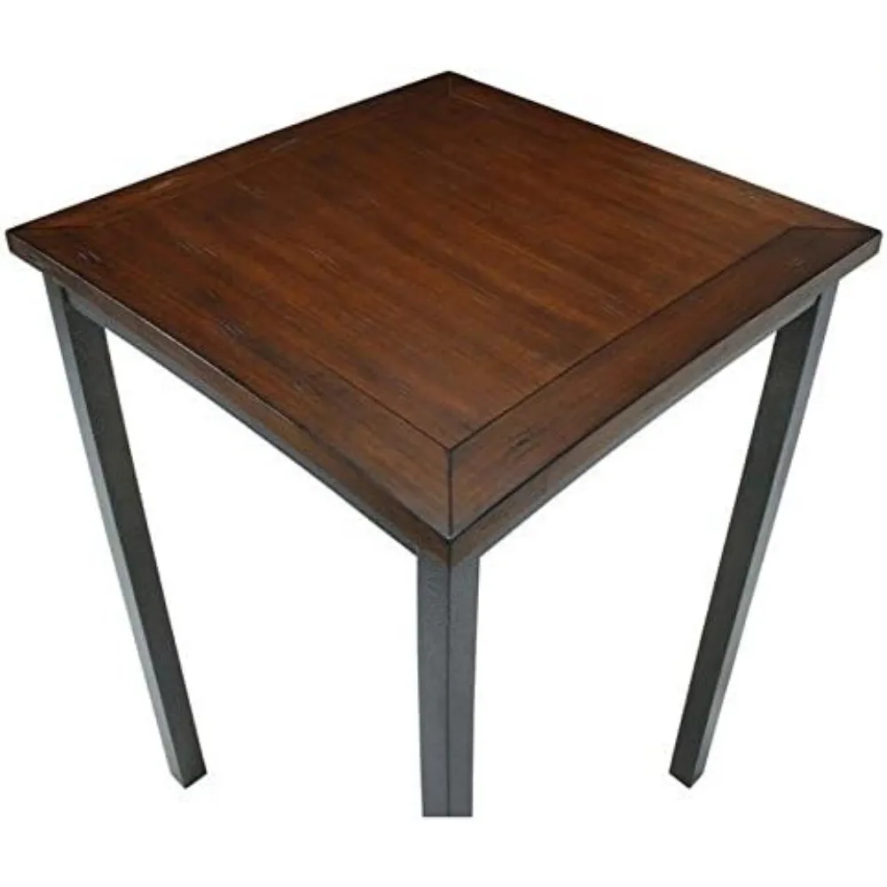 Square Pub Table for Bar & Kitchen, Metal Look Finished Frame in Chestnut