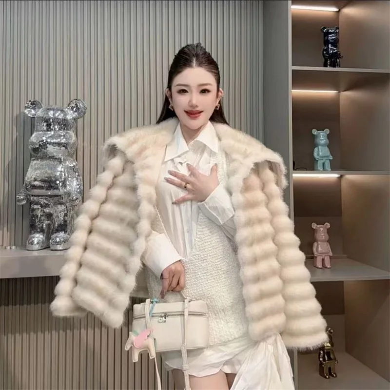 Women's Fur Coat New Western Style Imitate Mink Fur Coat for Winter Flip Collar Environmentally Friendly Warm Fur Fluffy Coat