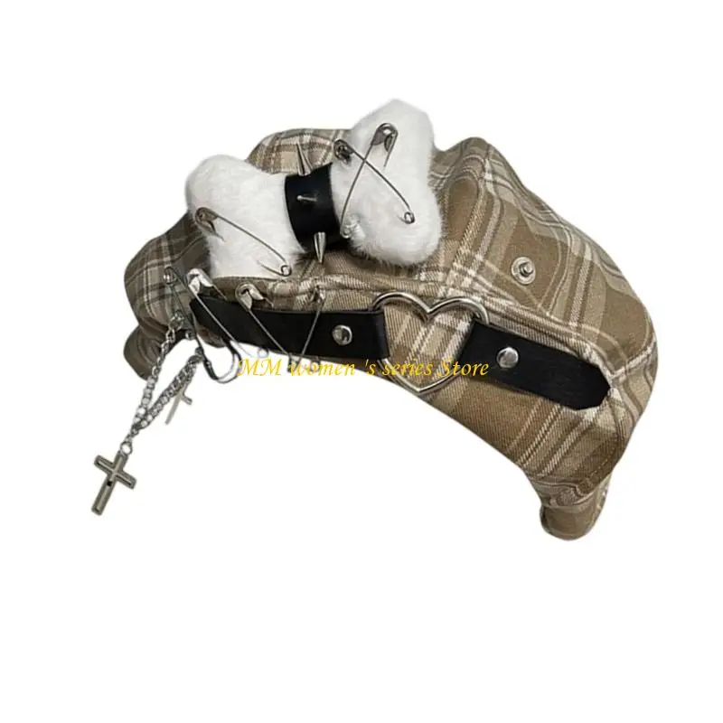 Q39C Dark Cabbie Hat Painter Heart Hat Baker Boy Hat لـ Street Strolling Dark Fashion Hat Props
