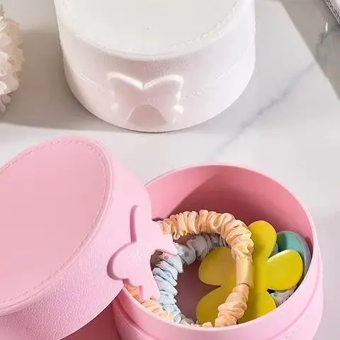 

Cute Cartoon Bow Pony Round Ring Earrings Box Portable Storage Box Luxury Dustproof Hair Accessories Packaging Display Box