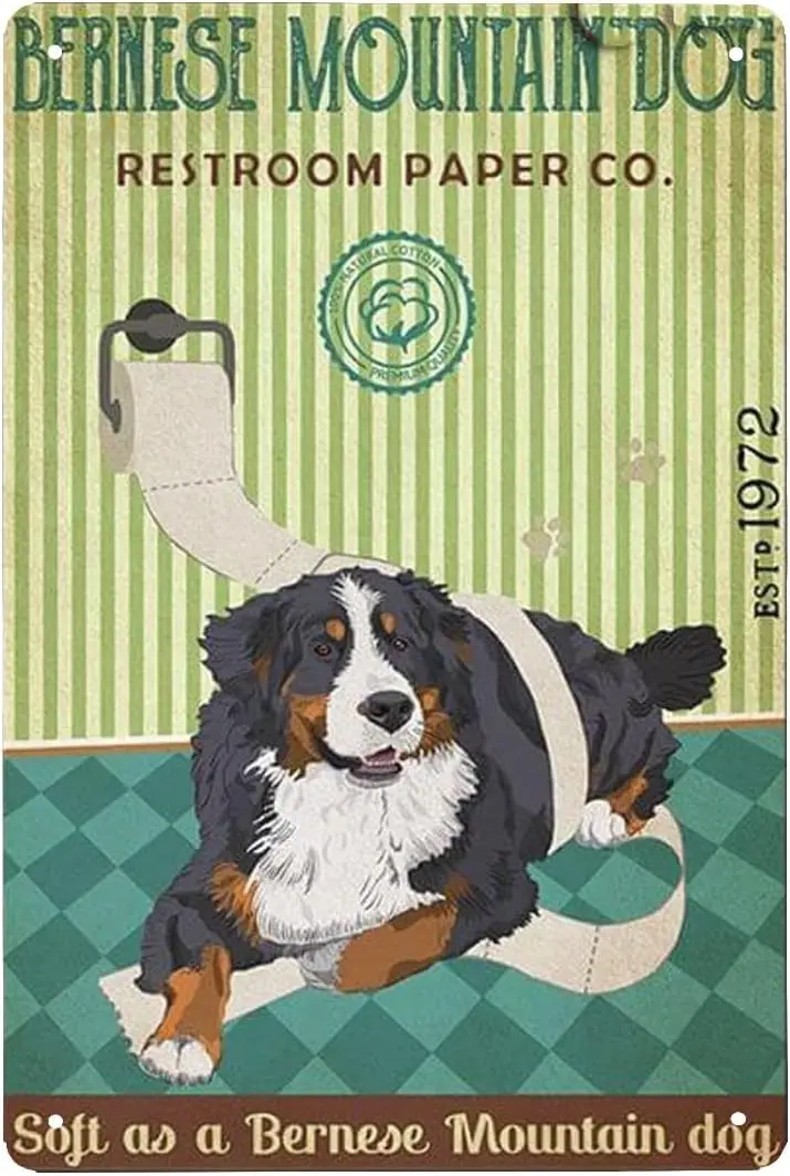 Vintage Poster Metal Sign Bernese Mountain Dog Restroom Paper Co Tin Signs Retro Plaque Wall Decor Gift For Home Kitchen Bar Peo