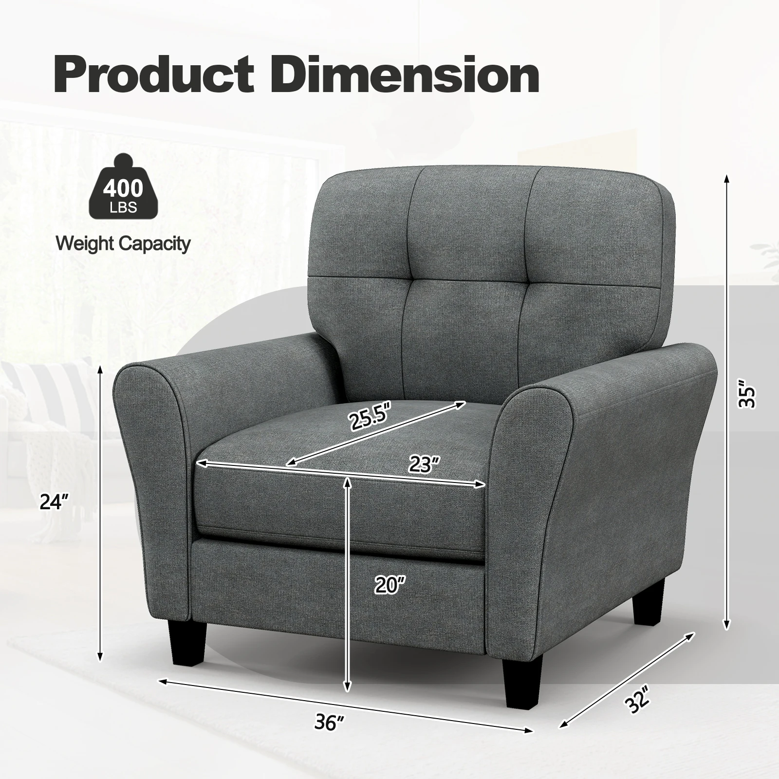 Juego de 2 sillas tapizadas de acento moderno, sillón de mediados de siglo con patas de madera de goma