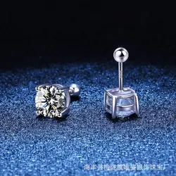 Real 0.5-2ct Moissanite Screw Stud Earrings D Color 925 Sterling Silver 4 Prong Diamond Earrings For Women Wedding Fine Jewelry