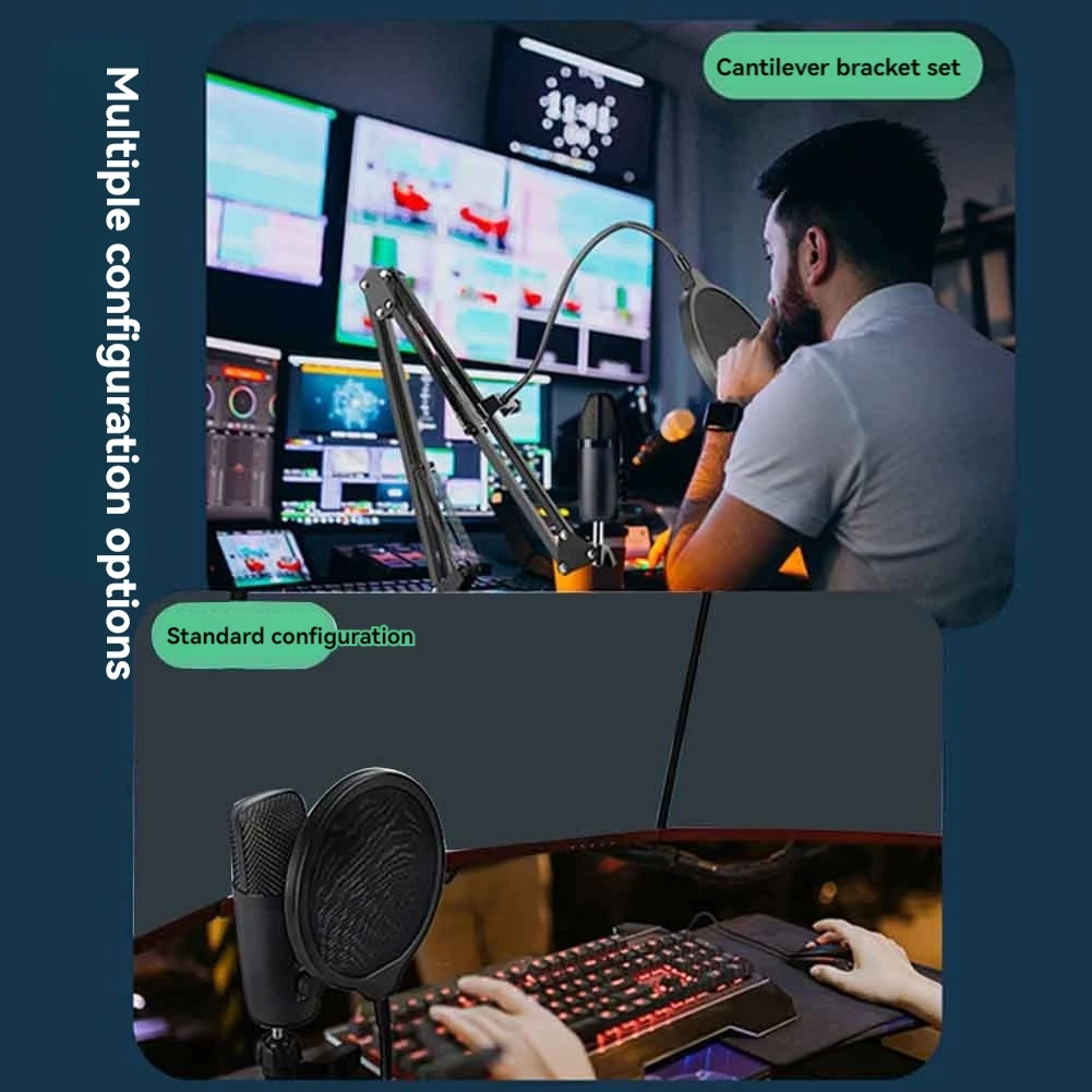 Microfone de jogo condensador de desempenho estável-USB para PC com iluminação RGB brilhante