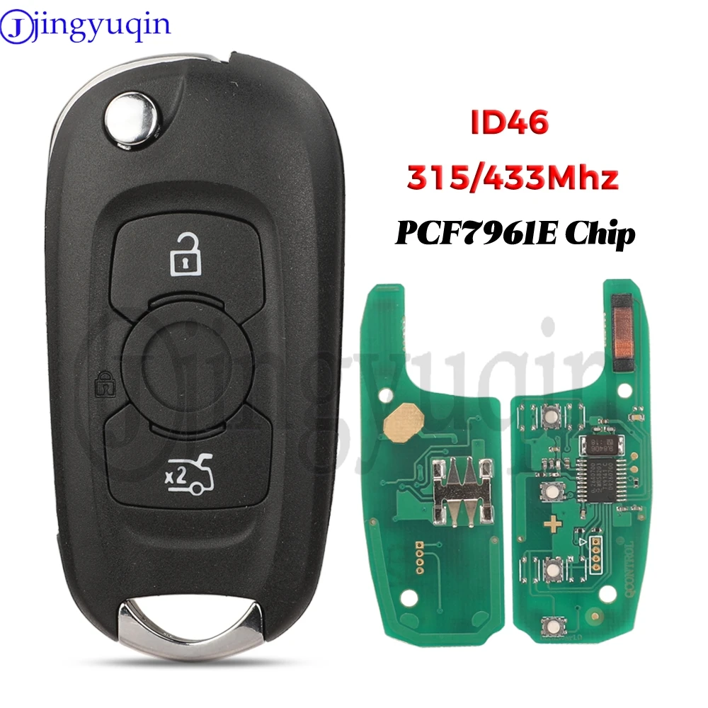 jingyuqin 315MHz 433MHZ ID46 3Buttons Flip Car Key Remote Fob For Opel Astra K Buick Verano Regal Excelle GT/Excelle XT LaCROSSE