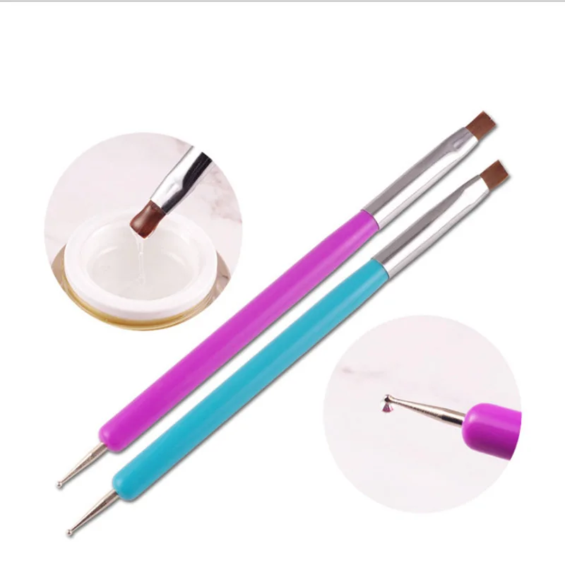 

2pcs Nail Enhancement Double Head Pen Blue Handle Nail Brush Point Drill Pen Flat Headed Phototherapy Pen Drawing Brush Nail Art