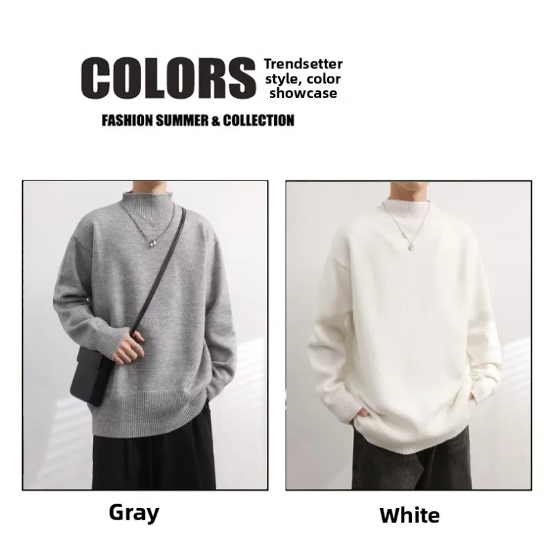

Men's Cycling Sweatshirt Semi-high-neck Sweater Men's Winter Thickened Korean-style Laid-back Fashion Pullover Knitted Sweaters