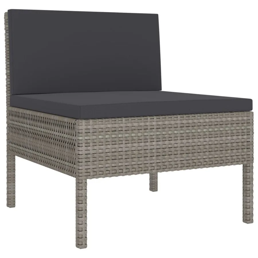 Conjunto de lounge de pátio de 6 peças com almofadas Poly Rattan cinza