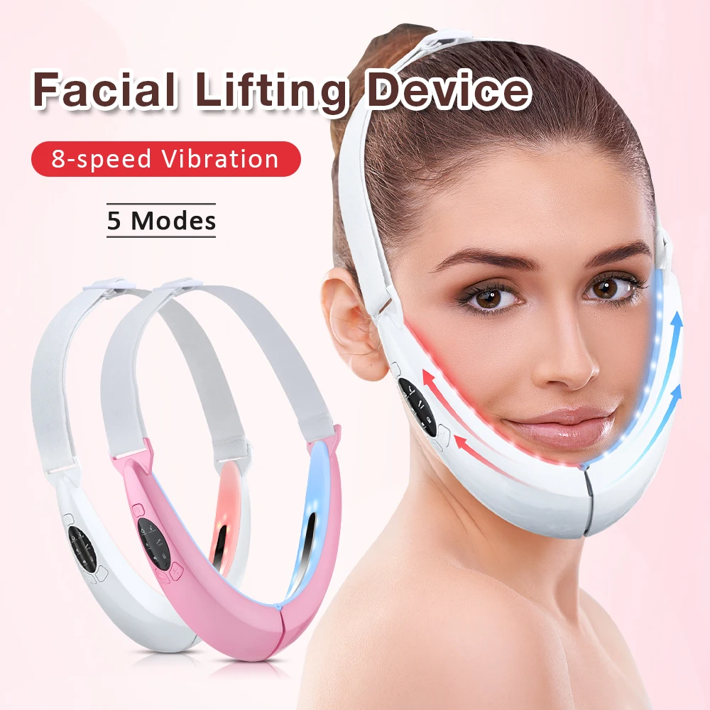 Facial V Lifting Vibration Massager LED Photon Therapy Facial Lifting Device Double Chin V Face Shaped Cheek Lift Belt Machine