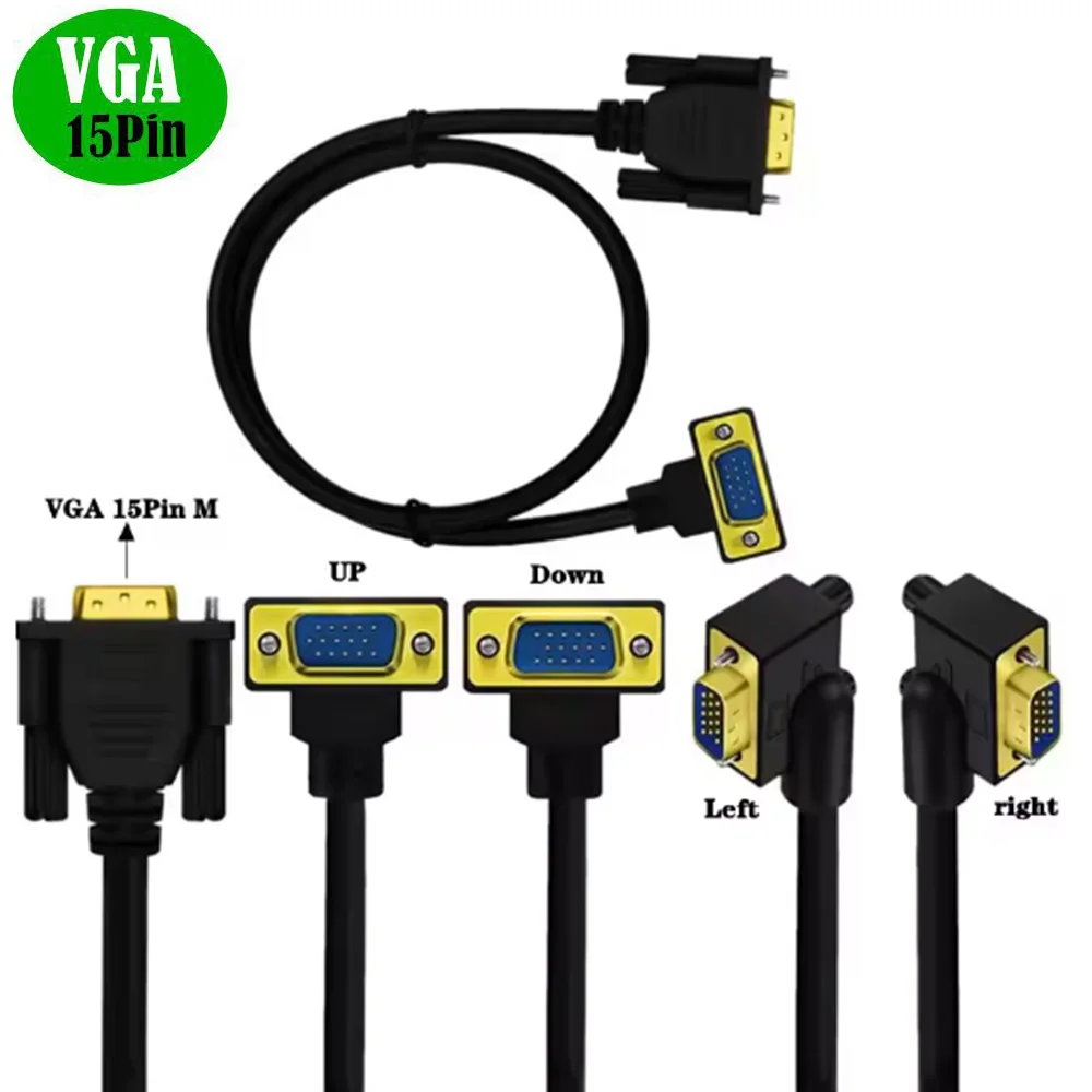 

Gold Plated HD VGA Cable 90 ° Elbow VGA 15Pin Male To VGA 15Pin Male Computer To TV Connection Cable 1.64 FT 3.3 FT 5FT