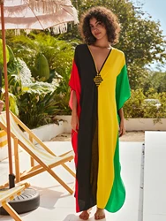 Seksowna sukienka z dekoltem w szpic Plus Size Kaftan dom wakacyjny 2024 letnia damska przytulna odzież plażowa narzuta na kostium kąpielowy Lounge Wear Wrap Q1618