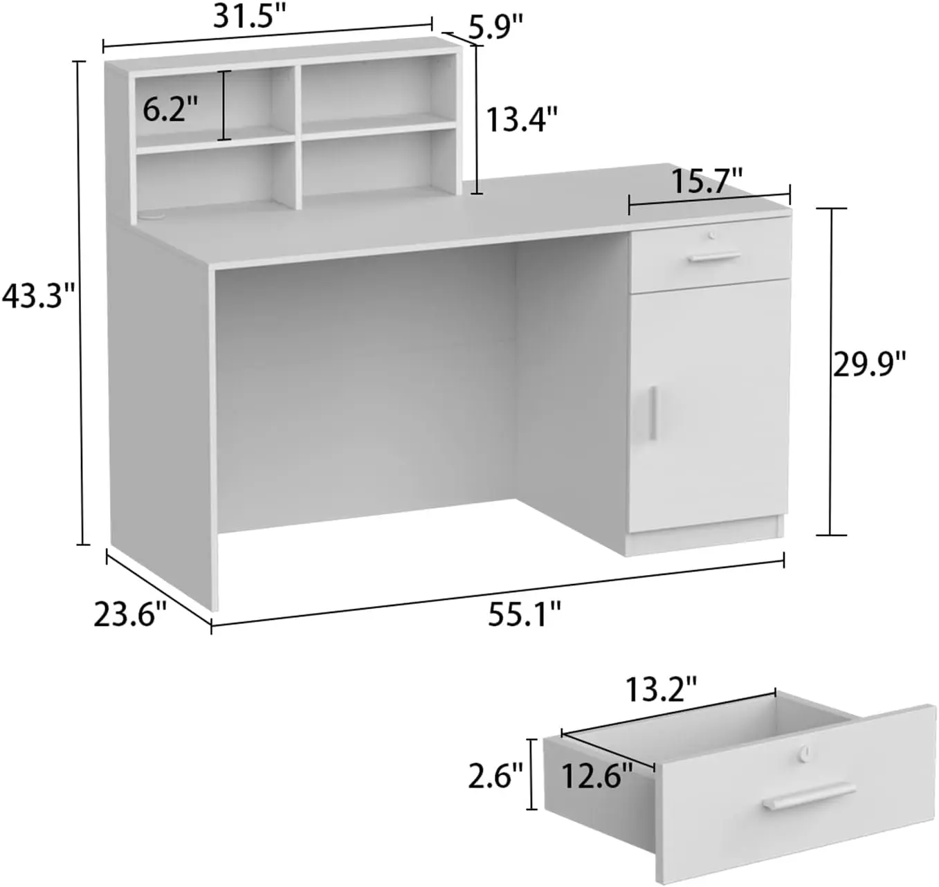 Homsee Moderne Receptie Teller Met Hok, Afsluitbare Lade & 1 Deur Kast, Kantoor Houten Computer Bureau Receptie Tafel,