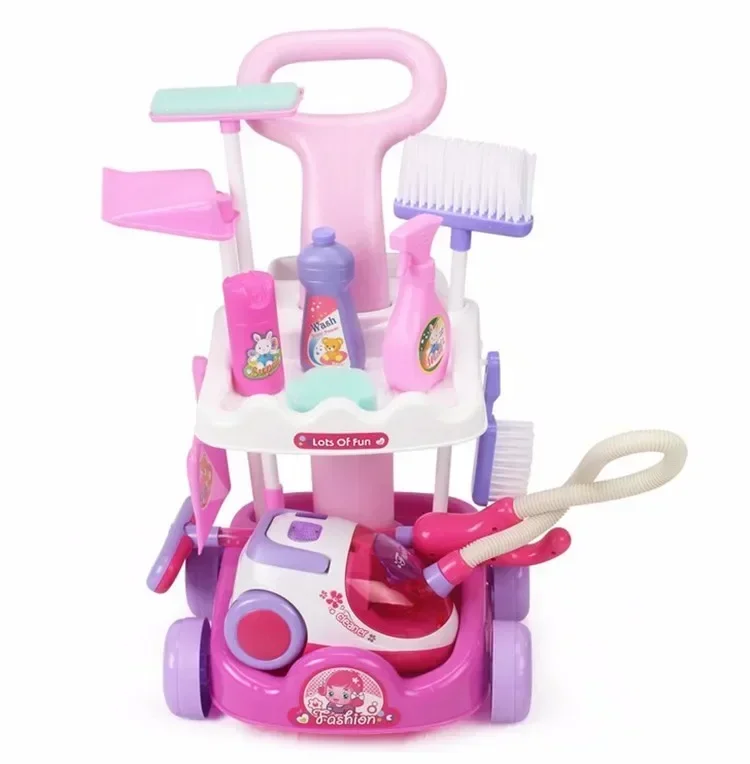 [Drôle] lumière et son électroniques enfant chariot ceinture de nettoyage aspirateur outils ensemble voiture propre jouer maison jouet cadeau d'anniversaire