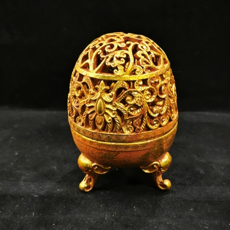 Antique Golden Three-legged Hollow Incense Burner Mini Desktop Incense Holder Home Decorations Crafts Ornaments