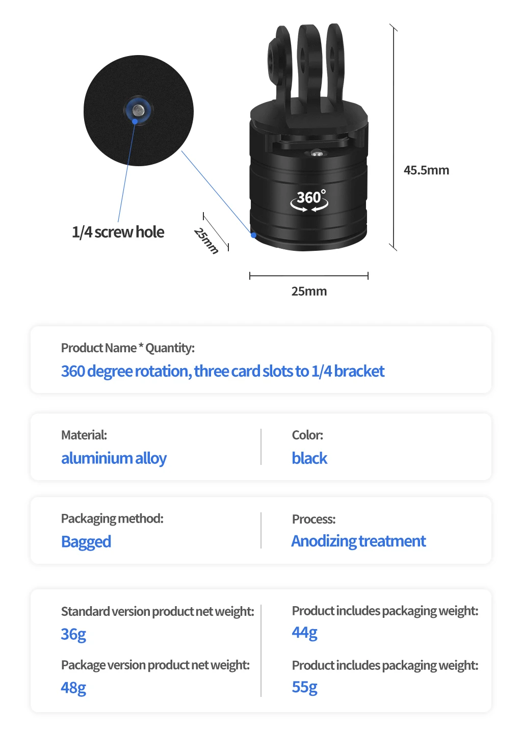 360 Grad drehbarer drehbarer Stativhalterung-Adapterhalter für GoPro 13 12 Insta360 Verlängerungsarmhalterung Action-Kamera-Zubehör – Detail 20