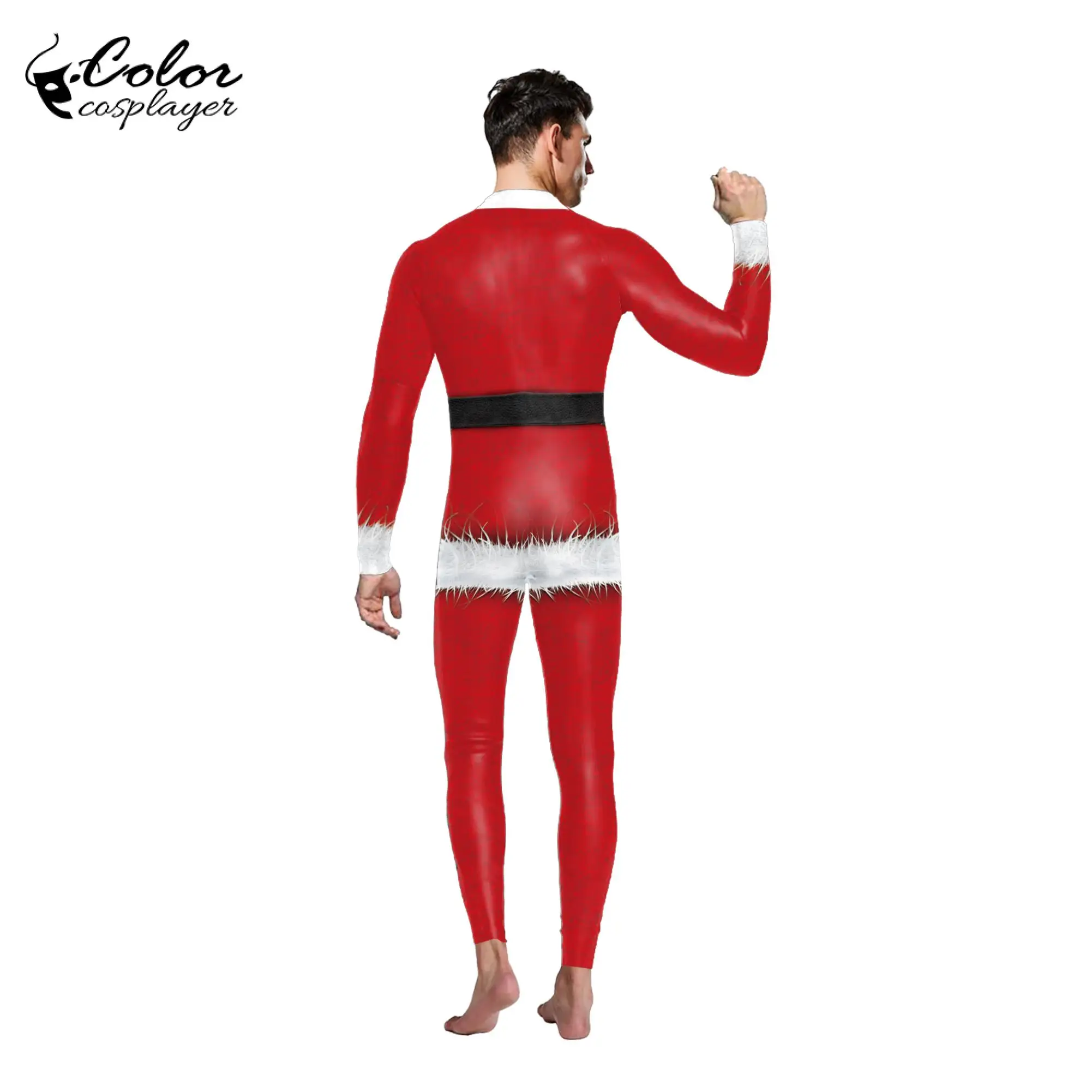 Farbe Cosplay Weihnachts feier Overalls Langarm Cosplay Kostüm Unisex Skinny Santa bedruckte Catsuit Zentai Anzug Bodys