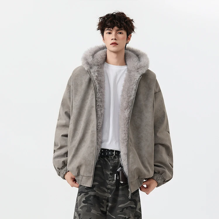 

SG999 Men's Faion Urban Sle PU Leather Cotton Jaet with Hood Long Sve Stand Fit Zipper Closure Polyester Fill