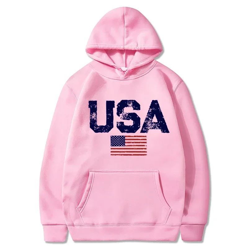 Litery USA Flaga amerykańska Gwiazdy i paski Odzież męska Luźna bluza z kapturem Crewneck Jesienne bluzy z kapturem Casualowa bluza z kieszeniami