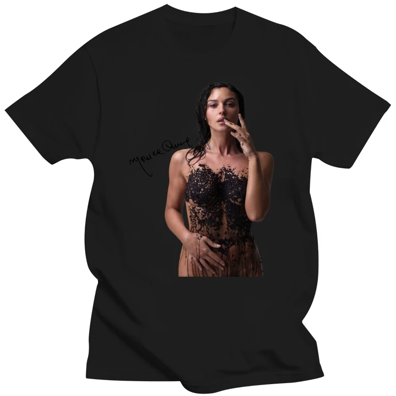 Monica Bellucci Covered With Black Caviar Round Collar TShirt Malena Movie Pure Cotton Basic T Shirt Men Clothes  Hot Sale