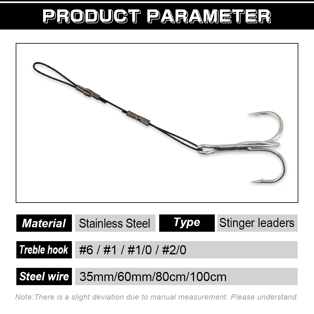 Spinpoler 3pcs Stinger Rig Leader Jig Hook With Treble Hook Stainless Steel Line Soft Bait Freshwater Saltwater Bass Pike Tackle