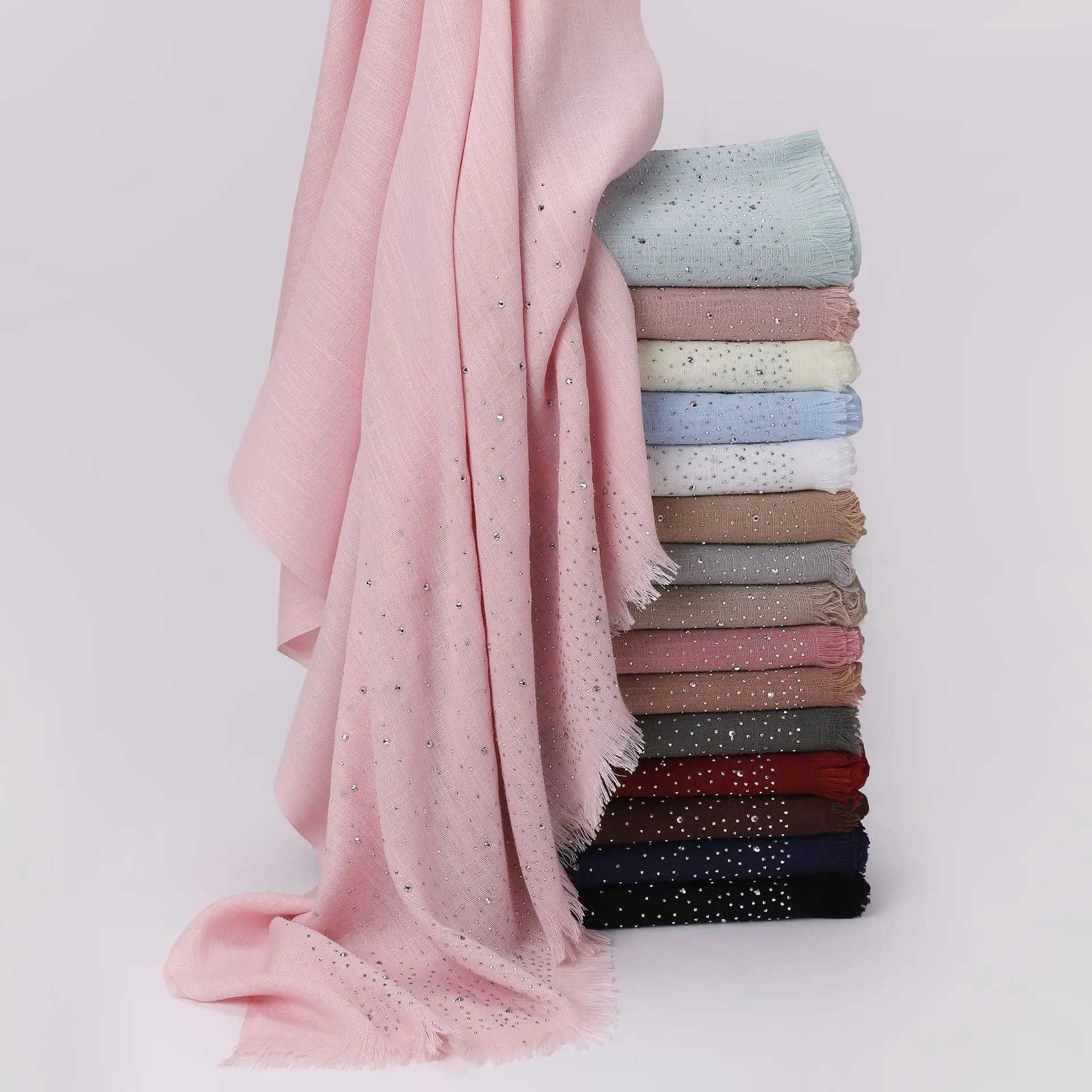 

Luxury Rhinestone Long Scarf Women Muslim Hijab Fringed Shawl Wrap Turban Stole Bandanas Headband Bufanda Foulard Turbante Mujer