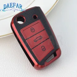 3 Button TPU Leather Flip Remote Car Fob Case Cover For VW Golf 7 Mk 7 Skoda Octavia Seat Leon Ateca 2020 - 2016 Key Ring