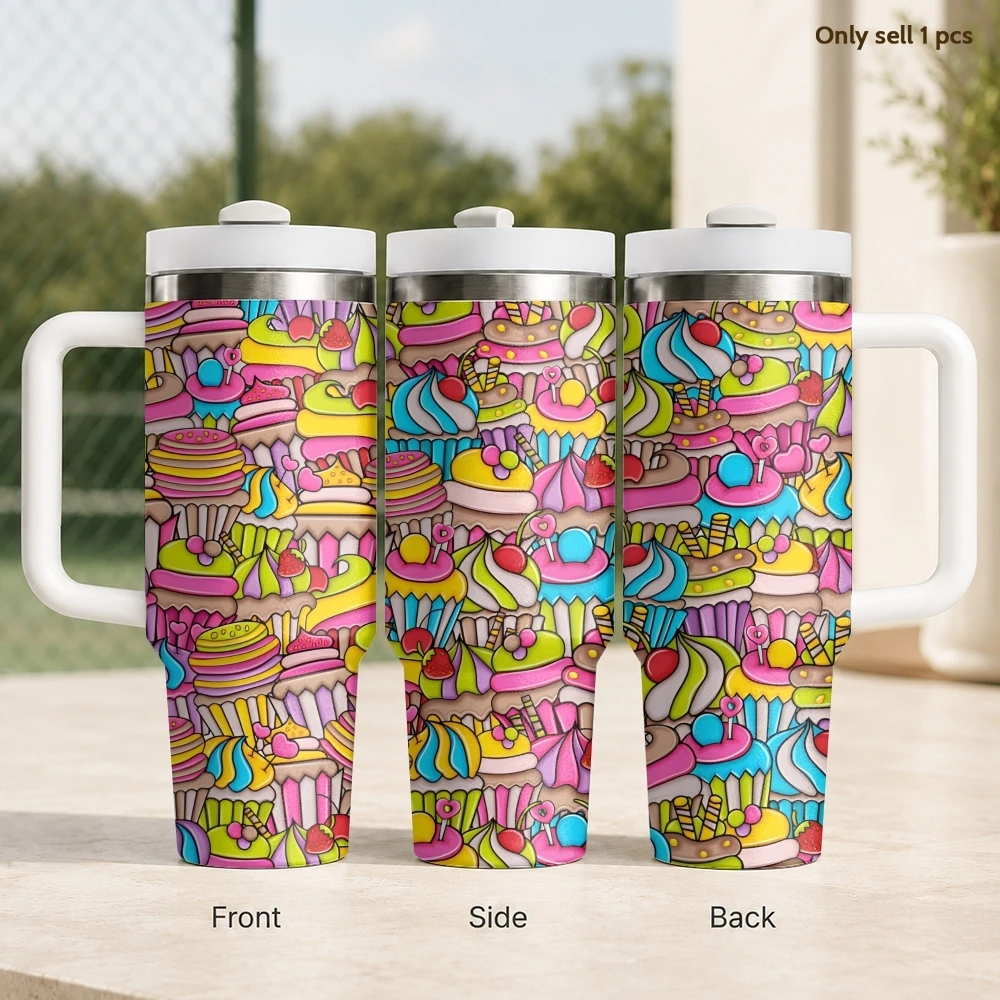 

Dessert Fashion Vacuum Flasks 40oz Stainless Steel Insulated Tumbler with Handle Straw Leakproof Cup Daily Travel Mug