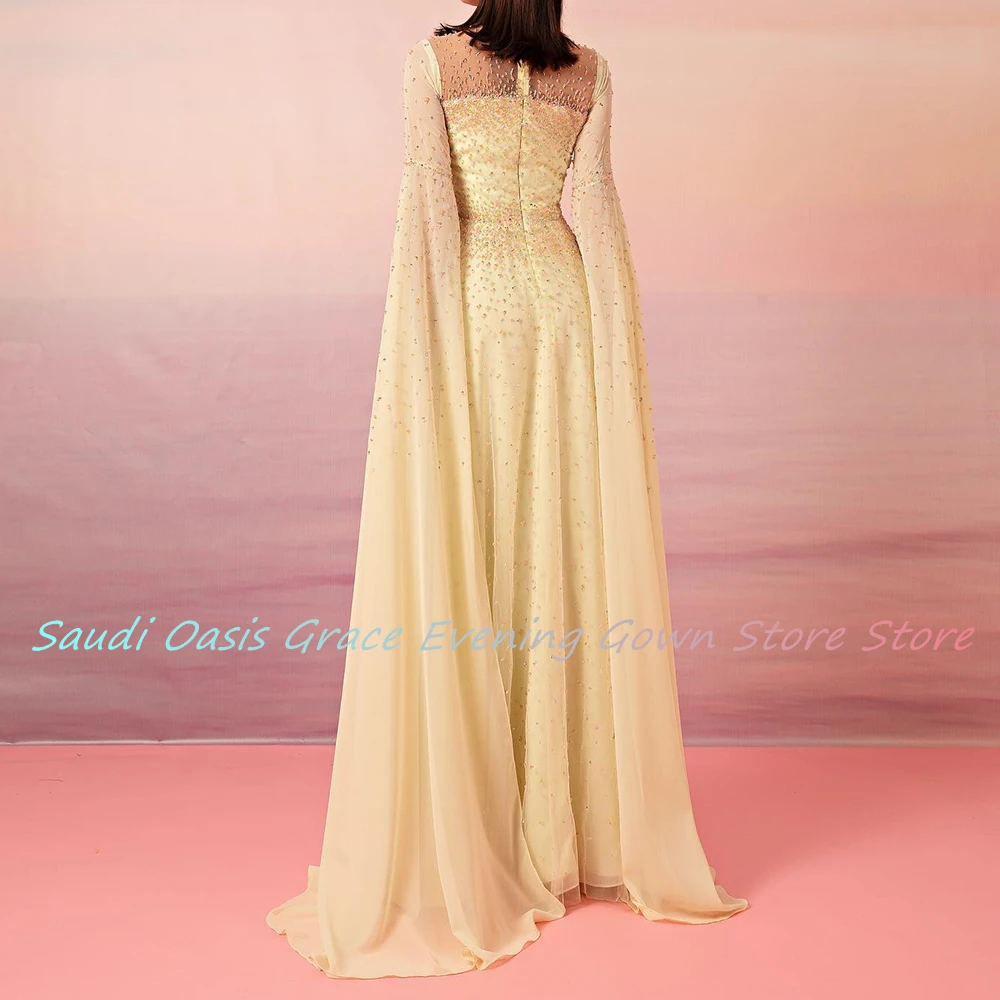 Luxury Crystal Chiffon A-Line Evening Dress High Quality Floor Length Crew neck Long Sleeves فساتين سهره نسائيه فخمة image 4