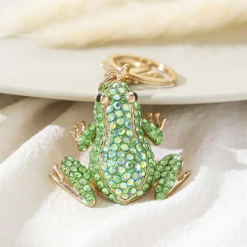 1 Stück Unisex 5-Farben-Strass-Tier-Schlüsselanhänger, Niedlicher Kronen-Frosch-Schlüsselanhänger für Frauen, Modische Geschenke – Detail 10