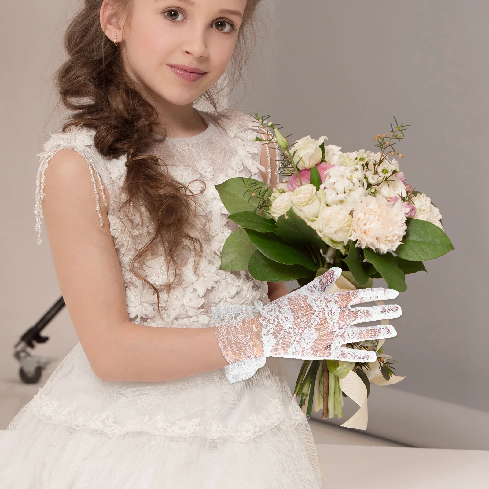 

2Pcs Floral Lace Gloves Short Wedding Flower Party Dress Up Accessories Dress Up Accessory