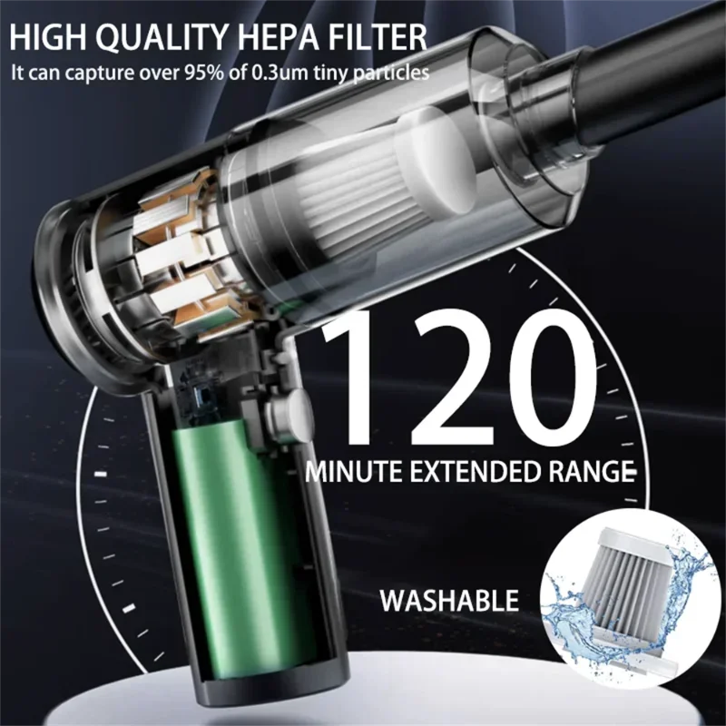 120000PA Compressed Air Dust Collector Handheld Vacuum Cordless High Power Mini Portable Car Vacuum Cleaner Hairdryer For Car