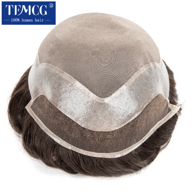 Swiss Lace Front & Mono Top Male Hair Prosthesis Durable Toupee Men Wig Remy Human Hair Men Wigs Exhuast Systems Unit Male Wig