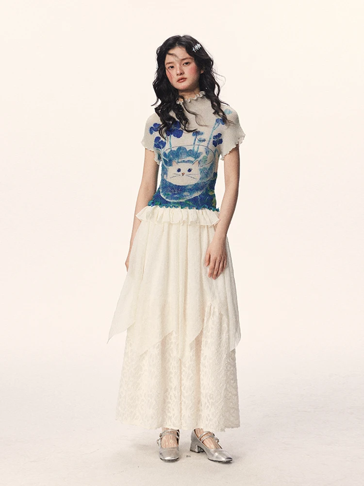 

Sevening Cute Fi Tank с мультяшным принтом ort Sve Top с плиссированной текстурой, женская летняя футболка для поездок на работу, стандартная длина