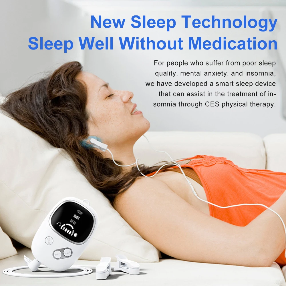 CES Therapy Sleep Aid Device Microcurrent Pulse Fast Sleeping Instrument Ear Clip Sleep Relax Anxiety Insomnia Hypnosis Soothing