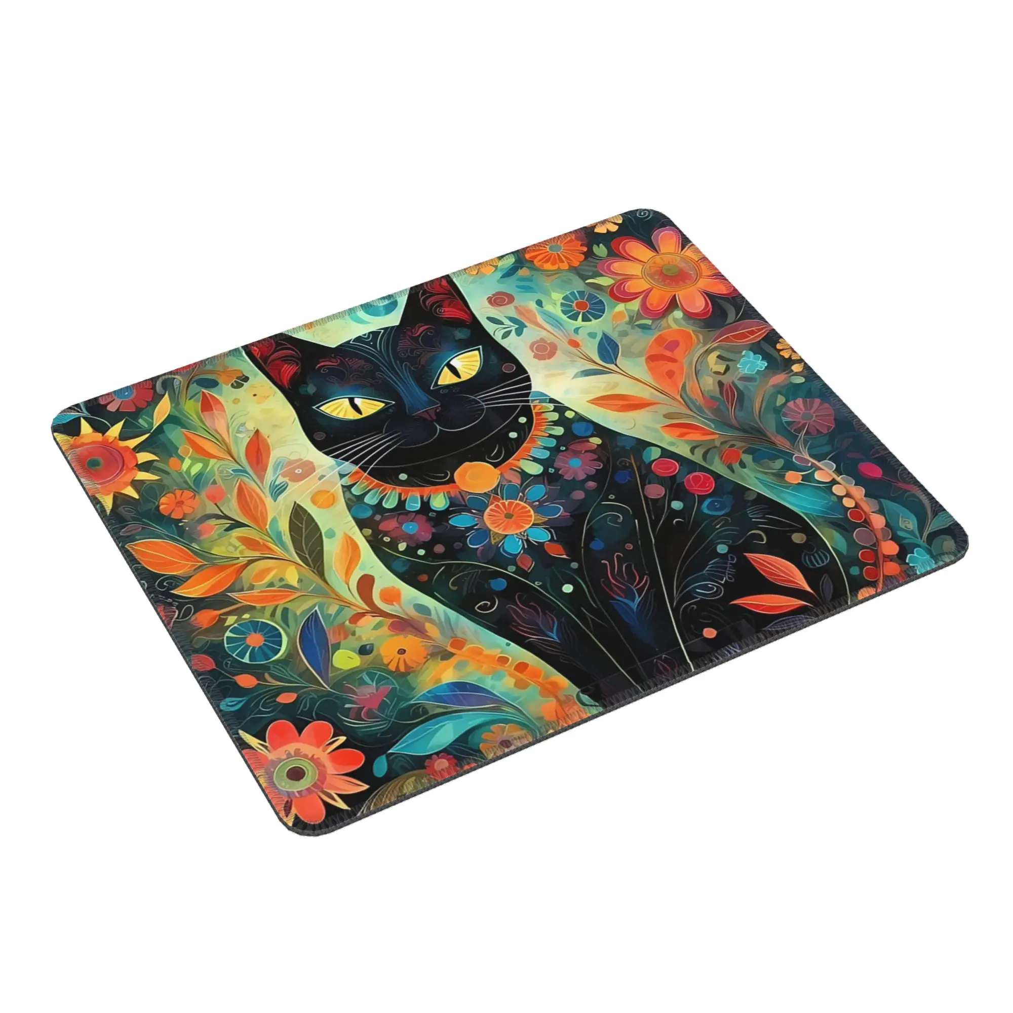 Colour Charming Black Cat And Floral Mouse Pad Computer Keyboard Mouse Mat Gamer PC Laptop Desk Mat Office Table Mats