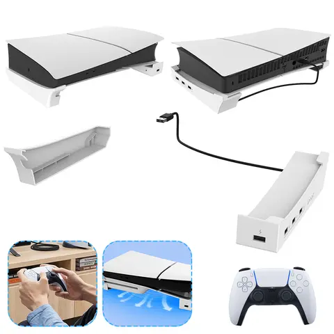 For Slim Horizontal Holder with Hub Base Stand Holder with 4 USB 2.0 Ports for Playstation 5 Slim Disc&Digital Edition