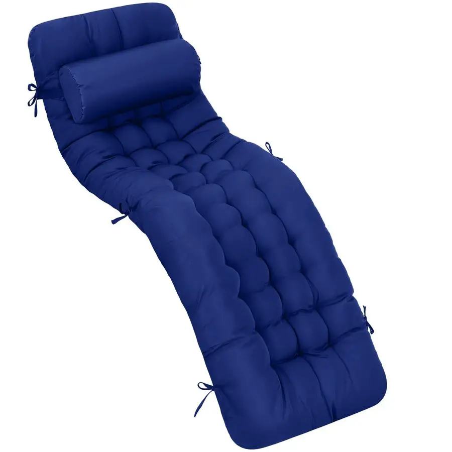 

1 Pcs Blue 66 Outdoor Chaise Lounge Cushion Waterproof Patio Lawn Pool Chaise Lounge Cushion with Headrest Pillow amp Ties Weath