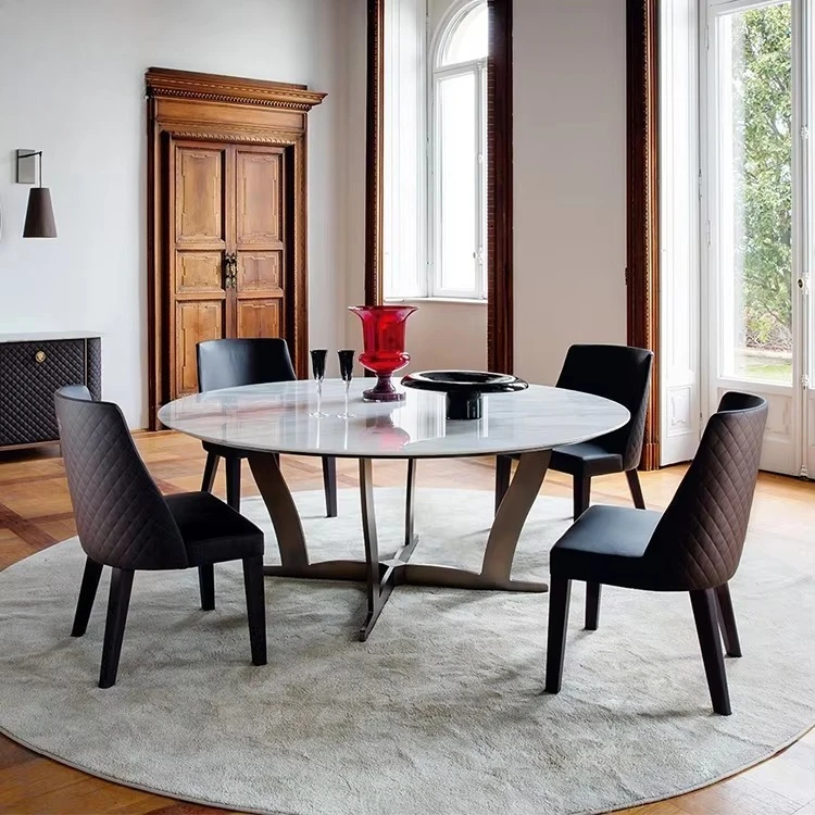 yi-Modern Round Dining Table with Marble Top, Sturdy Metal Base, Luxury Center Table for Dining Room-