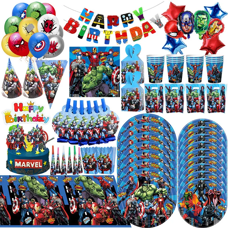 Decoración para Fiesta de Cumpleaños de los Vengadores, Vajilla Marvel, Vasos, Platos, Globos de Superhéroes, Fondo, Pancarta, Bolsas de Regalo, Artículos para Fiestas Infantiles