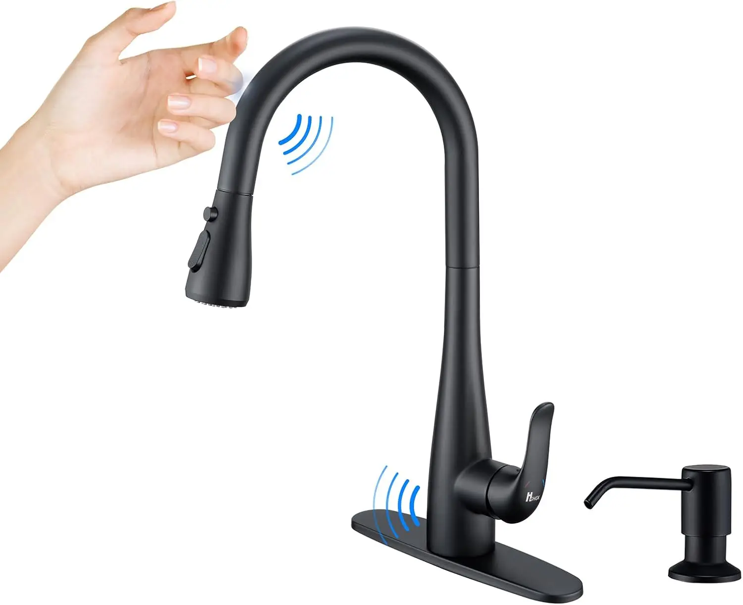 Touch on Kitchen Faucet with Soap Dispenser and Pull Down Sprayer - Single Handle Kitchen Sink Faucet, 1 or 3 Hole Design