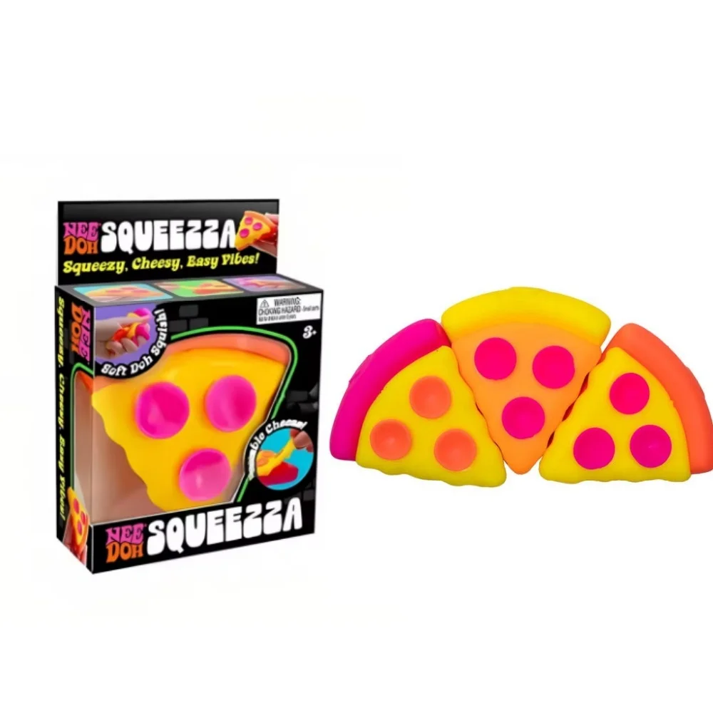 Needoh Pizza Sensorischer Stressabbau-Würfel, Fidget-Würfel zur Angstlinderung, Quetschspielzeug für Konzentration, ADHS, Überraschungsbox