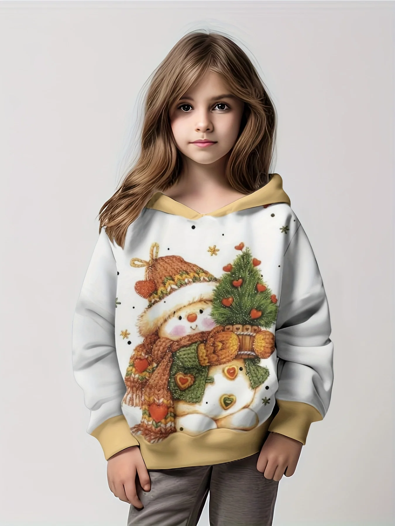 

Toddler Boys and Girls Fashion 3D Hooded sweater with Christmas elements Cute snowman patterns Comfortable clothes for all seaso