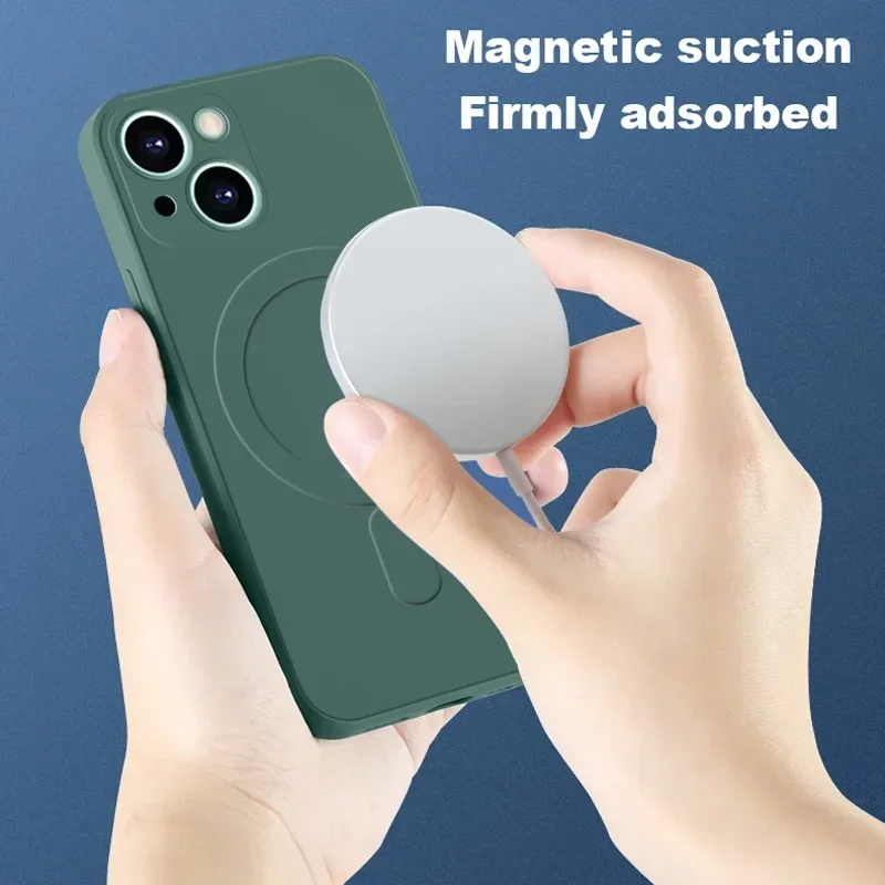 Funda de silicona líquida a prueba de golpes para iPhone 17 16 15 14 13 12 11 Pro Max Plus, con carga inalámbrica magnética Magsafe 2