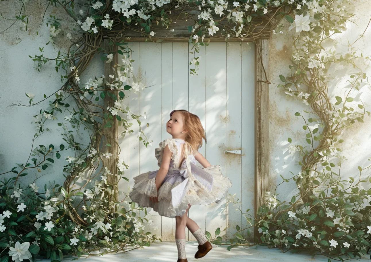 Spring Photography Backdrop Rustic Vintage Doorway Greenery Natural Floral Decor Baby Birthday Portrait Background Photo Studio