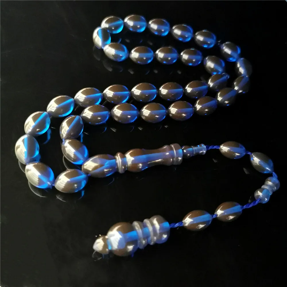 

islamic tasbeeh tespih rosary Oval shape 9*13mm 33 pcs sibha blue color resin amber masbaha muslim prayer beads