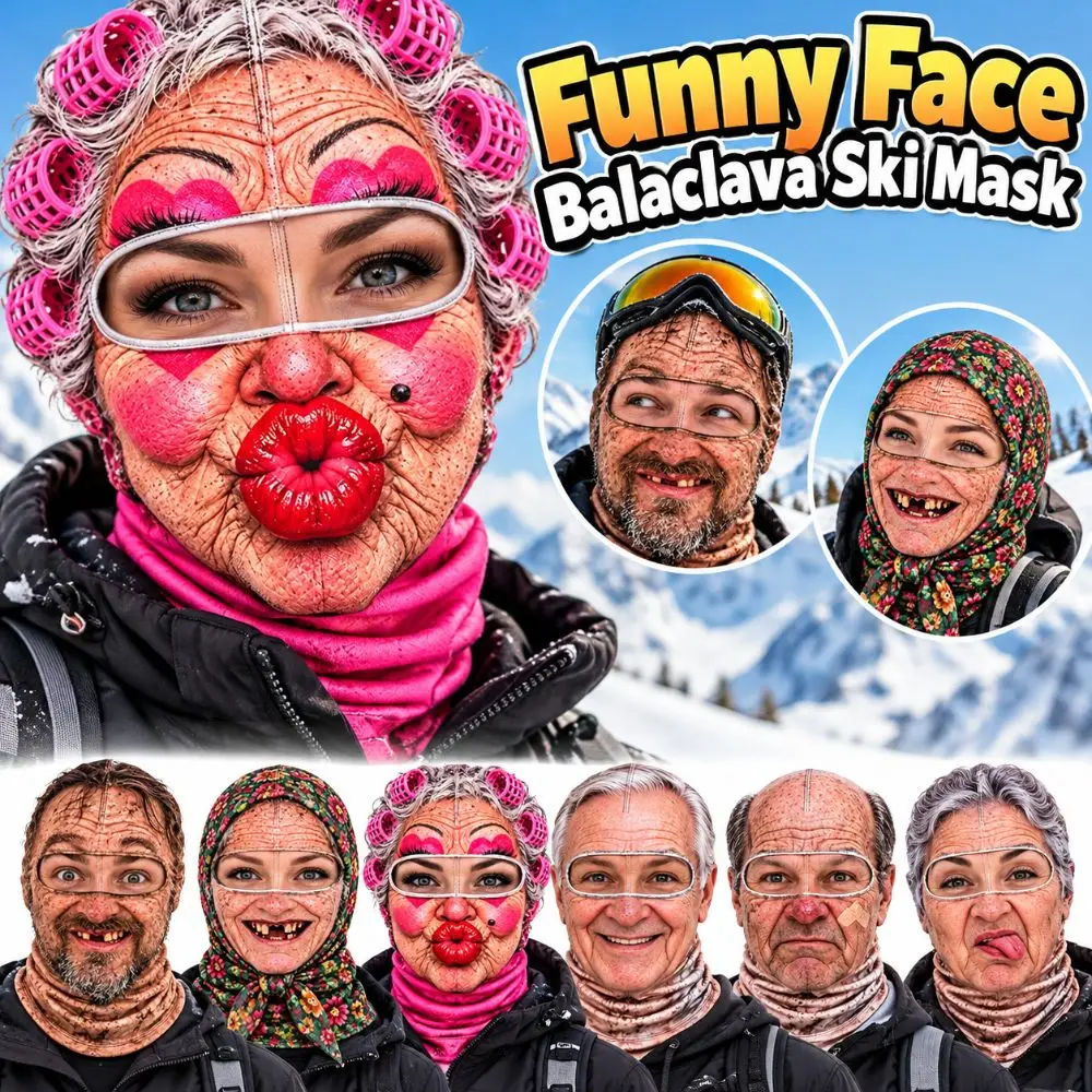 3D Face Printed Old Man Balaclava Face Mask Full Coverage Breathable Eye Hole Winter Mask Cover Elastic White Mustache
