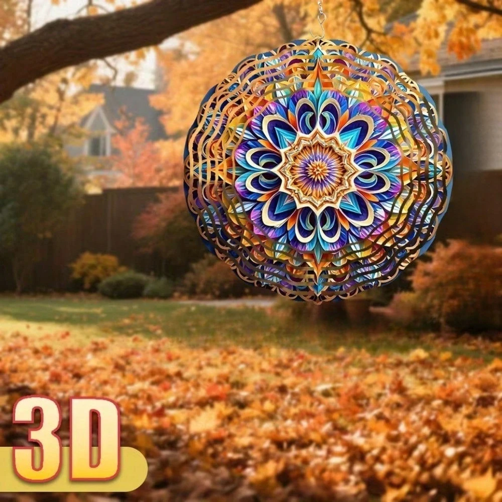 CIFbuy 10 Inch 3D Mandala Wind Spinner 360 Degree Kinetic Rotating Metal Chime Weatherproof Patio Lawn Yard Outdoor Decor